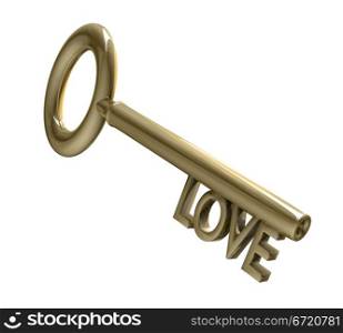 key in gold with LOVE text (3d made)