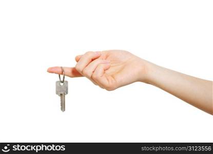 key in hand isolated on white