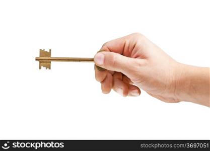 Key in hand isolated on white