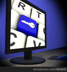 Key On Monitor Shows Security And Encrypted Information