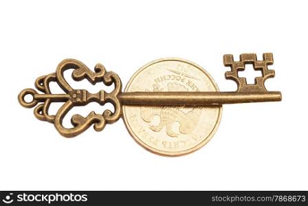 Key to success on coin isolated on white