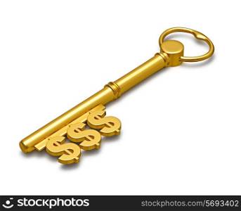 Key to Wealth with dollar signs isolated on white