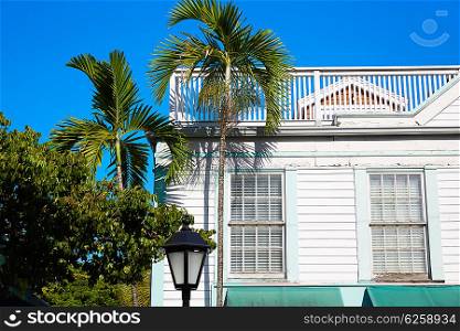 Key west downtown street houses facades in Florida USA