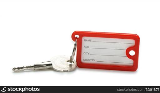 Key with color trinket . In trinket a white paper label for records