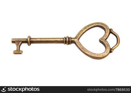 Key with heart shape isolated on white background