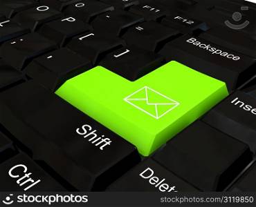 Keyboard - green key. 3d rendered image