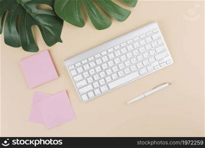 keyboard with stickers pen yellow table. High resolution photo. keyboard with stickers pen yellow table. High quality photo