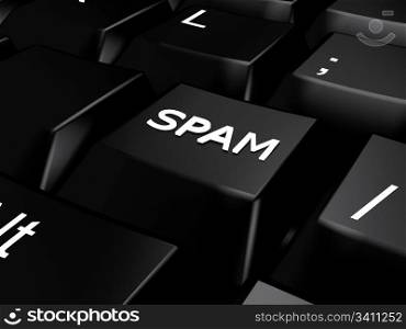 Keyboard with word spam. 3d rendered image