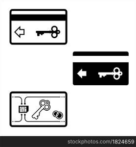 Keycard Icon, Similar To Credit Card Size This Card Has Digital Pattern To Open Or Lock Door Mechanism Used In Hotel Vector Art Illustration