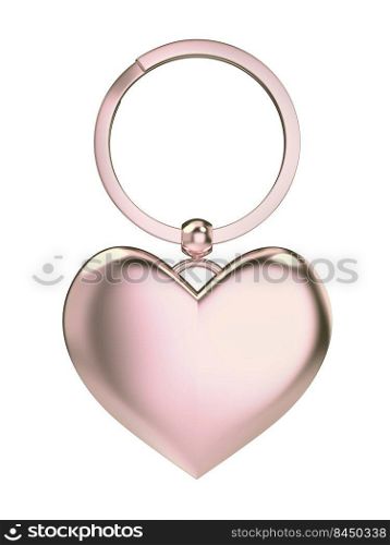 Keychain in heart shape isolated on white background, front view