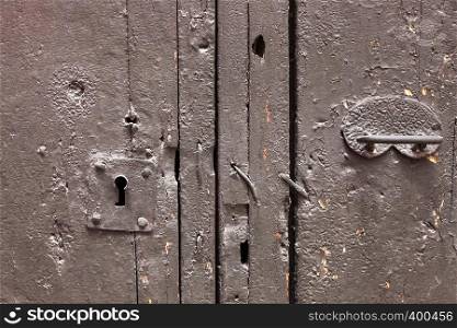 keyhole and door handle on old door