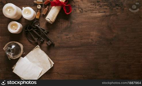 keys parchment near candles . Resolution and high quality beautiful photo. keys parchment near candles . High quality and resolution beautiful photo concept