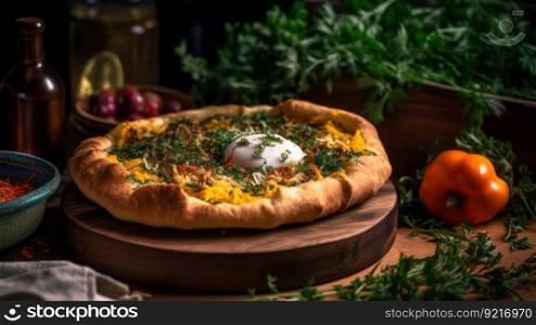 khachapuri with egg and green dill generative ai.