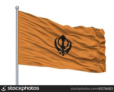 Khalistans Flag On Flagpole, Isolated On White Background. Khalistans Flag On Flagpole, Isolated On White
