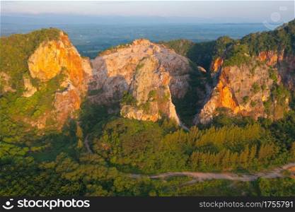 Khao Kuha at Songkhla. Mountain hill with green forest trees. Nature landscape background in Thailand. Huangshan mountain.