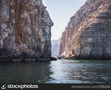 Khasab. Oman Fjords. View from the boat. Concept of leisure and travel. Khasab. Oman Fjords. View from the boat