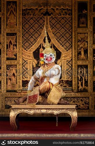 Khon, Is a classic Thai dance in a mask. This is Hanuman and he is the one of characters from the Ramayana The greatest Thai literature of Thailand