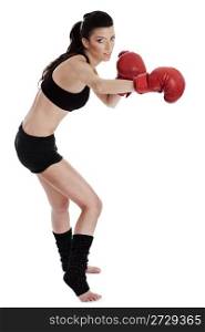 Kickboxing woman over isolated white background