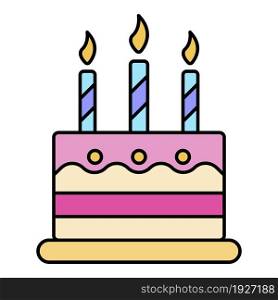 Kid birthday cake icon. Outline kid birthday cake vector icon color flat isolated. Kid birthday cake icon color outline vector