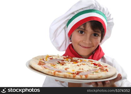 kid disguised as pizzaiolo