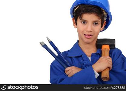 kid dressed as manual worker