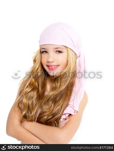 kid girl with pirate handkerchief beautiful portrait isolated on white