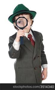 Kid in a suit with a magnifying glass