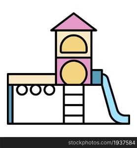 Kid playground complex icon. Outline kid playground complex vector icon color flat isolated. Kid playground complex icon color outline vector