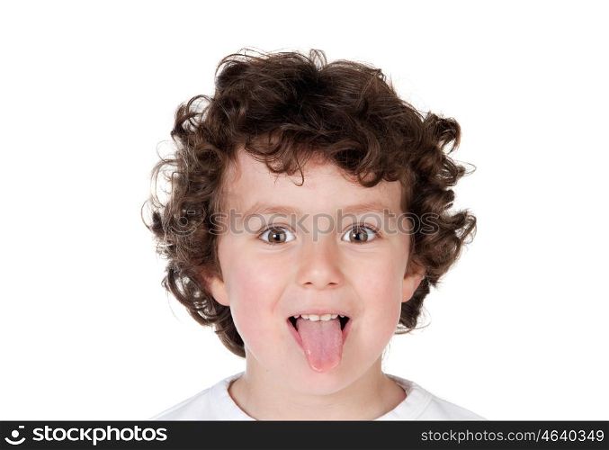 Kid sticking out tongue isolated on a white background