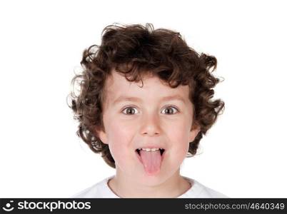 Kid sticking out tongue isolated on a white background