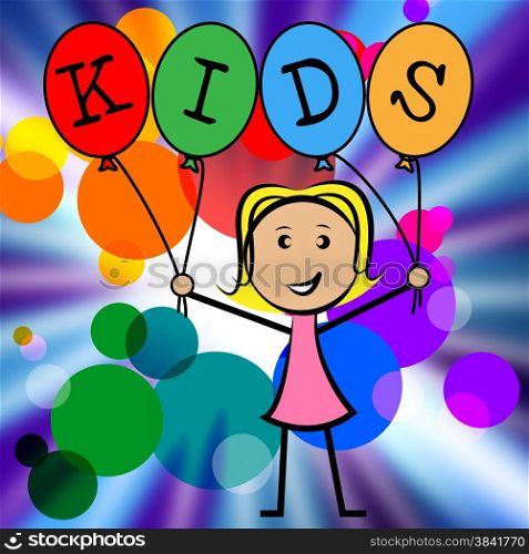 Kids Balloons Indicating Young Woman And Youngster