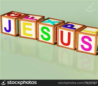 Kids Blocks Spelling Learn As Symbol for Education And School. Jesus Blocks Showing Son Of God And Messiah