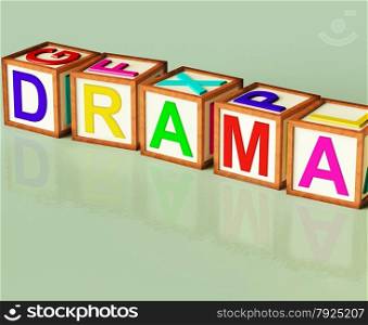Kids Blocks Spelling Learn As Symbol for Education And School. Drama Blocks Showing Roleplay Theatre Or Production