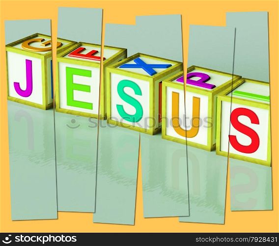 Kids Blocks Spelling Learn As Symbol for Education And School. Jesus Word Showing Son Of God And Messiah