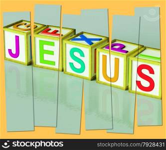Kids Blocks Spelling Learn As Symbol for Education And School. Jesus Word Showing Son Of God And Messiah