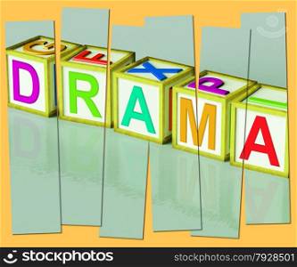 Kids Blocks Spelling Learn As Symbol for Education And School. Drama Word Showing Roleplay Theatre Or Production