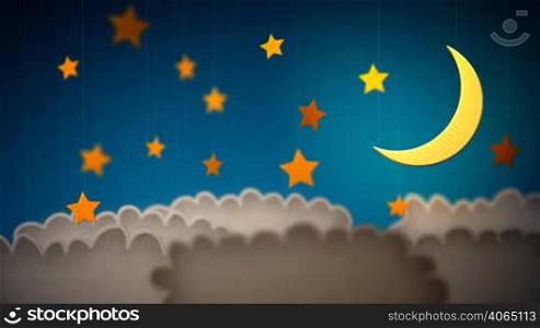 Kids clouds in night decoration loop