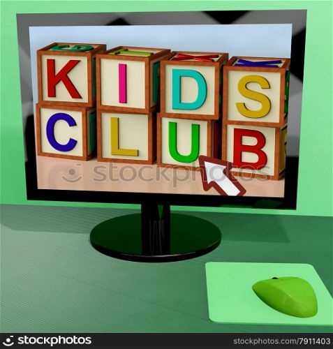 Kids Club Blocks On Computer Shows Childrens Learning. Kids Club Blocks On Computer Showing Childrens Learning
