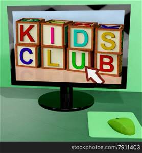 Kids Club Blocks On Computer Shows Childrens Learning. Kids Club Blocks On Computer Showing Childrens Learning