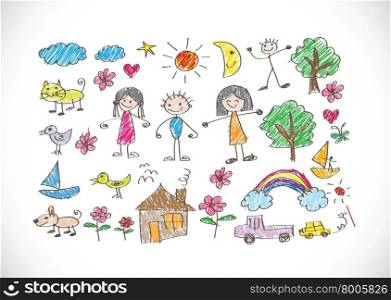 kids drawing happy family picture