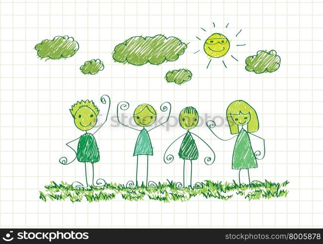 kids drawing happy family picture