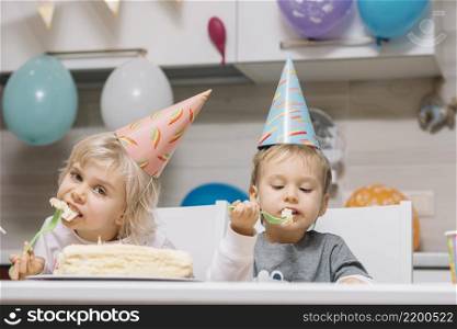 kids eating cake birthday party