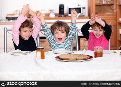 Kids excited by pancakes