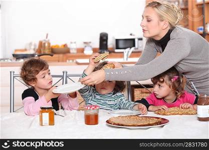 Kids having breakfast at home
