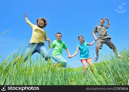 kids play in wheat field