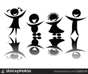 Kids silhouette in black and white, ediable vector