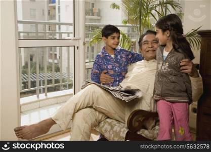 Kids spending time with their grandfather