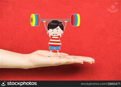 Kids weightlifting on a hand