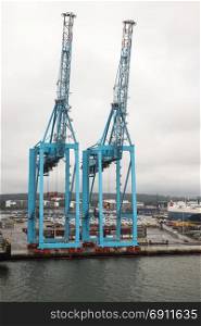 Kiel,Germany,03-08-2017: Big cranes and container terminal in Kiel : Kiel is the biggest container terminal and harbor in North Germany. harbor Kiel germany