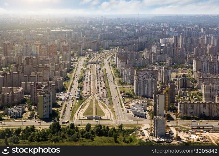 Kiev, summer cityscape of Ukrainian capital from bird&#39;s eye view